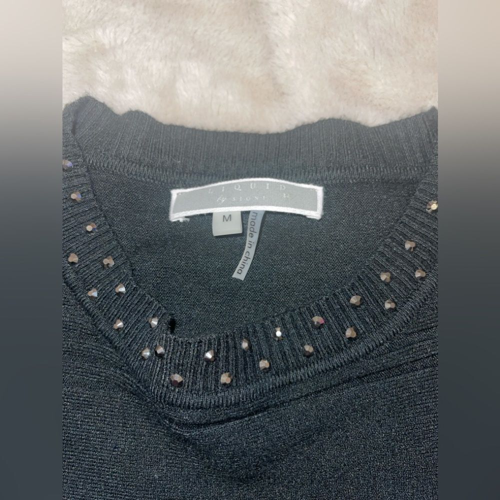 Liquid by Sioni Women’s Black Silver Embellished Tunic Sweater Medium - Picture 3 of 8